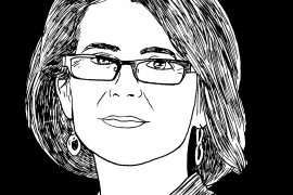 cartoon portrait of Andrea Packard ’85